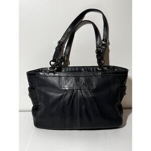 Coach EUC Black Leather East West Pleated Gallery Tote Shoulder Purse Handbag